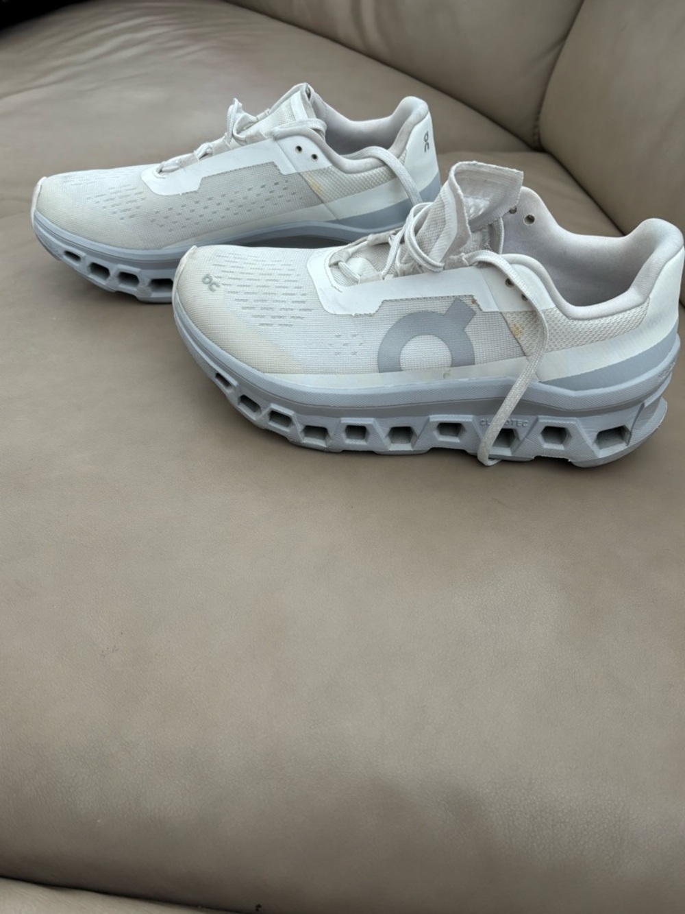 On Running Cloudmonster Women's Sneakers - White & Light Gray(limited edition) - Picture 3 of 5